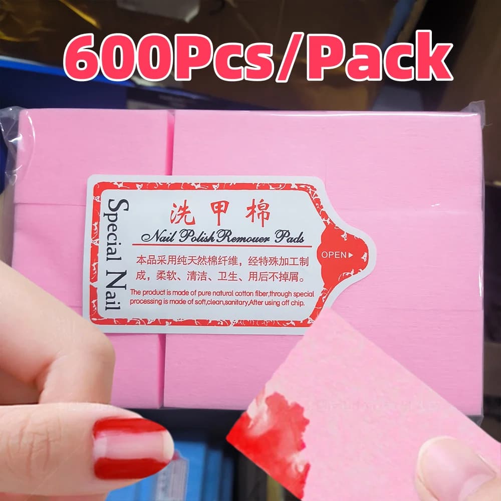 600 Pz/Pack Pink Without Peaches Nail Salviettes 100% Cotton Drawstring UV Gel Nail Polishes For Beauty Salon Art Nails Cleaning Tools