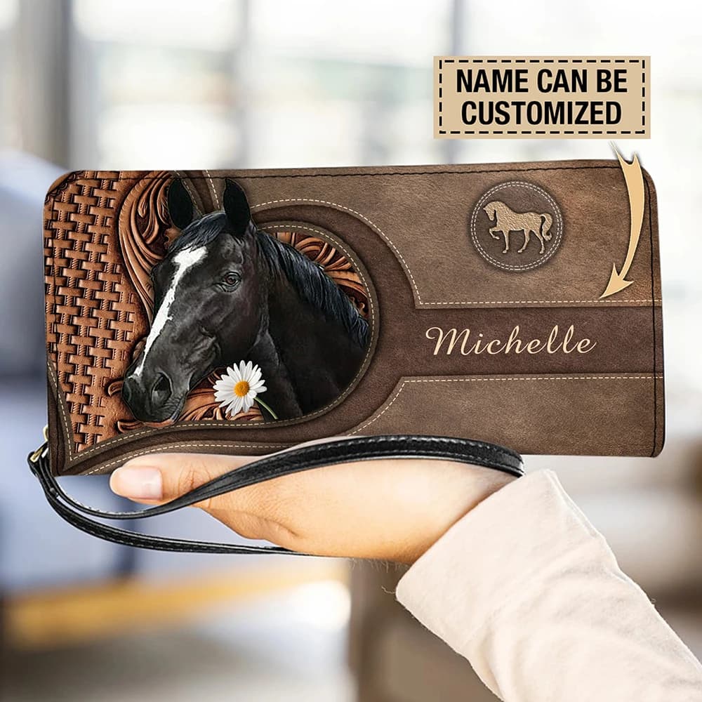 Luxury Bag for Women with 3D Horse Printing, Long Wallets, Leather Credit Card Holder, Custom Pouch with Name