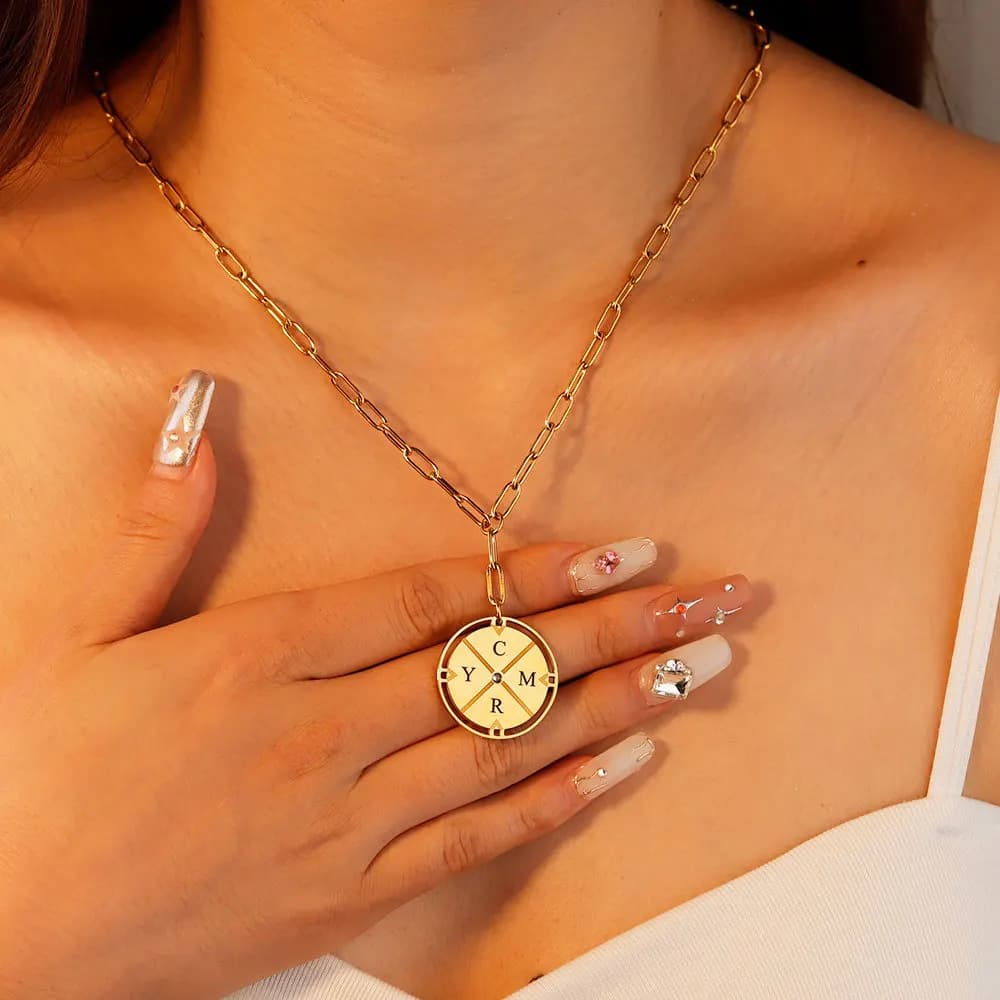 DOREMI Trendy Unisex Lock Chain Jewelry Customizable Romantic Gift Personalized Engraved Initial Letter Compass Pendant Necklace