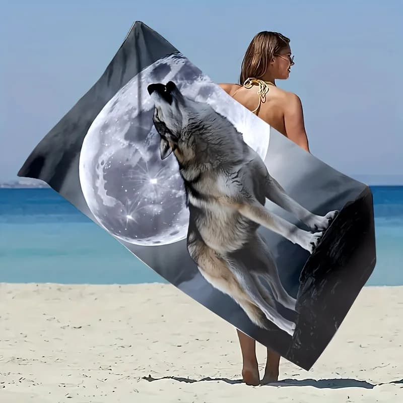 Asciugamano da spiaggia con stampa artistica fantasia Wolf Howling at Moon, morbido e ad asciugatura rapida, grande asciugamano da bagno per viaggi, nuoto e piscina