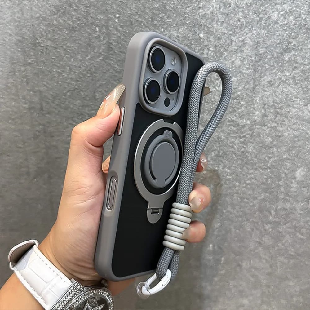Custodia per iPhone 16 Pro Max Grigia in Silicone con Anello Magnetico, Supporto, Finitura Opaca e Bordi Morbidi, Compatibile con iPhone 15 14 13 12