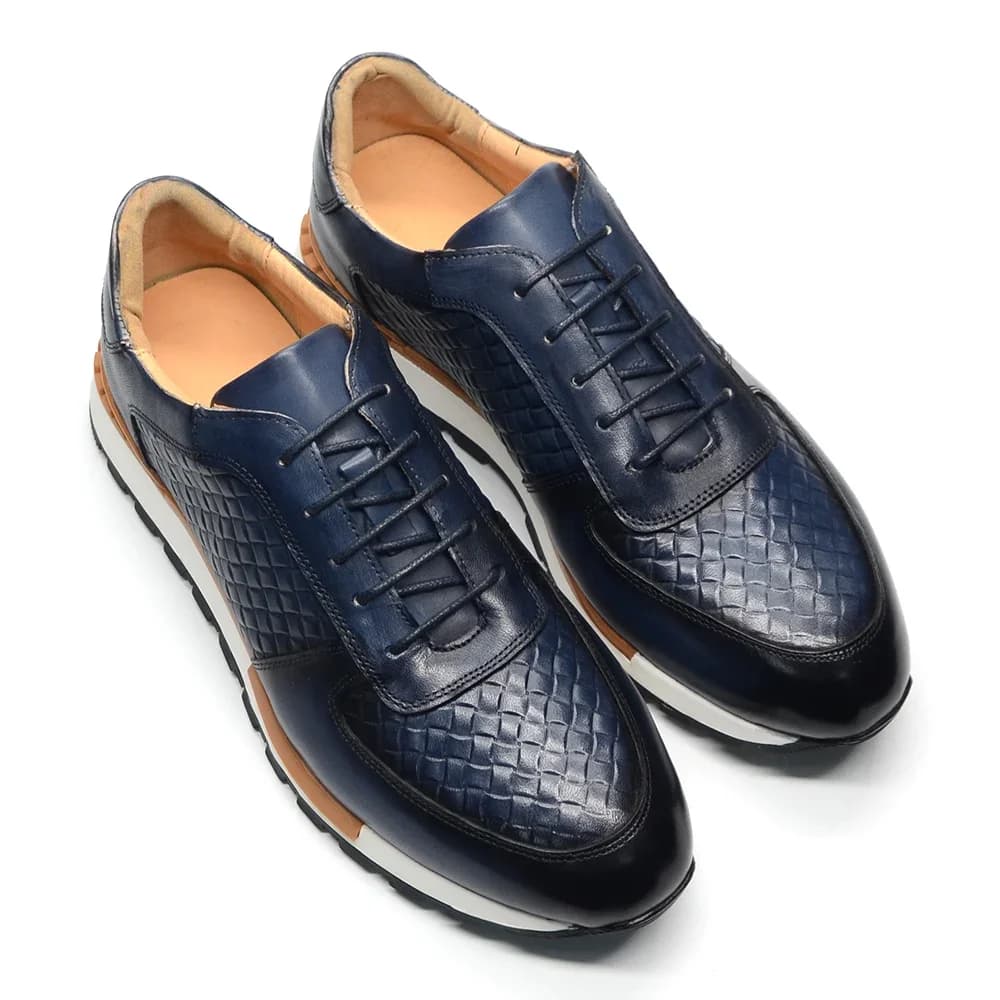 Scarpe Oxford Bianche da Uomo in Vera Pelle per Autunno e Inverno, Sneakers di Lusso con Motivo a Quadri Intrecciato, Allacciatura Casual per Ufficio e Business
