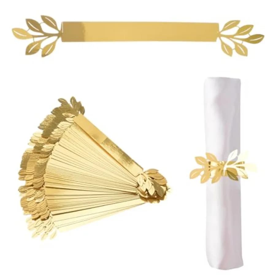 50 Pcs Leaves Napkin Rings, Reflective Leaf Design Paper Napkin Holder Buckles for Dinner Party Celebration Valentine Table Dec
