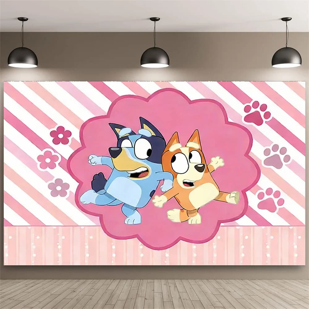 Sfondo per Foto di Compleanno Bluey Bingo Rosa, Banner per Baby Shower, Decorazioni per Feste a Tema Cane Cartone Animato 150x100cm