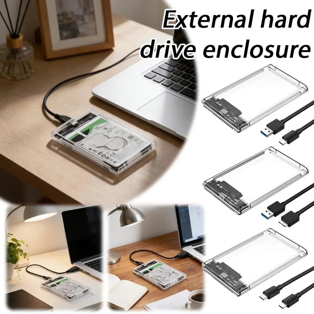 Box esterno per HDD/SSD SATA da 2,5 pollici USB 3.0/Type-C con velocità di trasferimento di 5 Gbps, trasparente, senza attrezzi