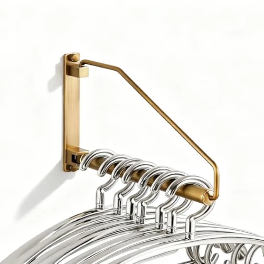 Folding Wall Mounted Clothes Hanger Rack Clothes Hook Solid Brass with Swing Arm Holder Clothing Hanging System Closet Storage