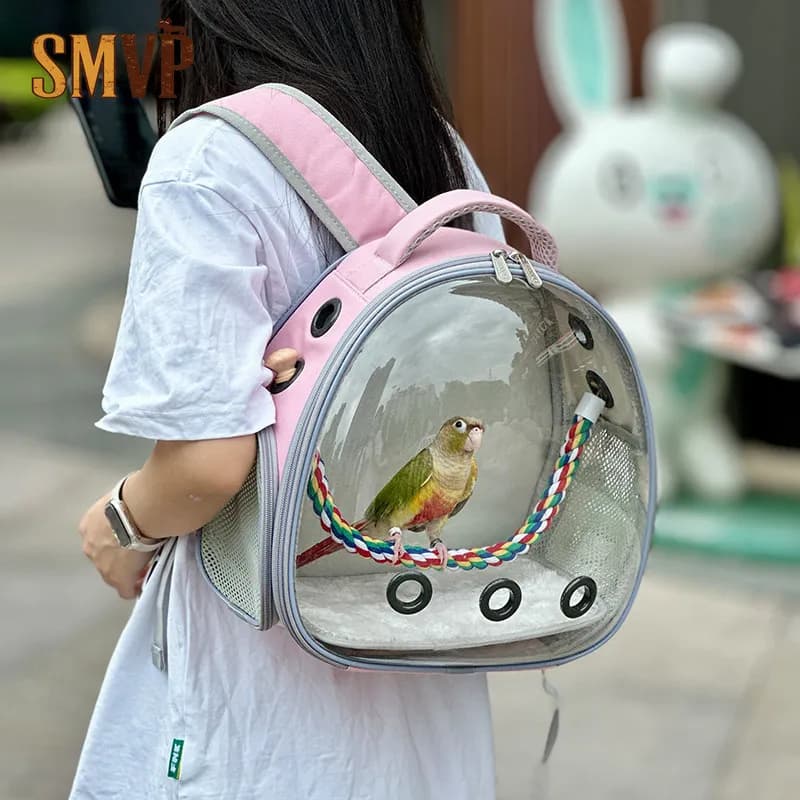 Space Capsule Clear Parrot Carrier Backpack Upgraded Air Circulation Bird Outing Bag with Perch Stainless Steel Kit Pet Carrier