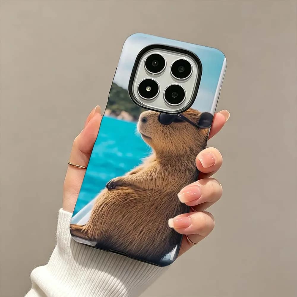 Cartoon Capybara Sunglasses Fashion Hard Case For Xiaomi Redmi Note 15 14 13 15C 14C 13C Pro Plus 2-in-1 Film Phone Case