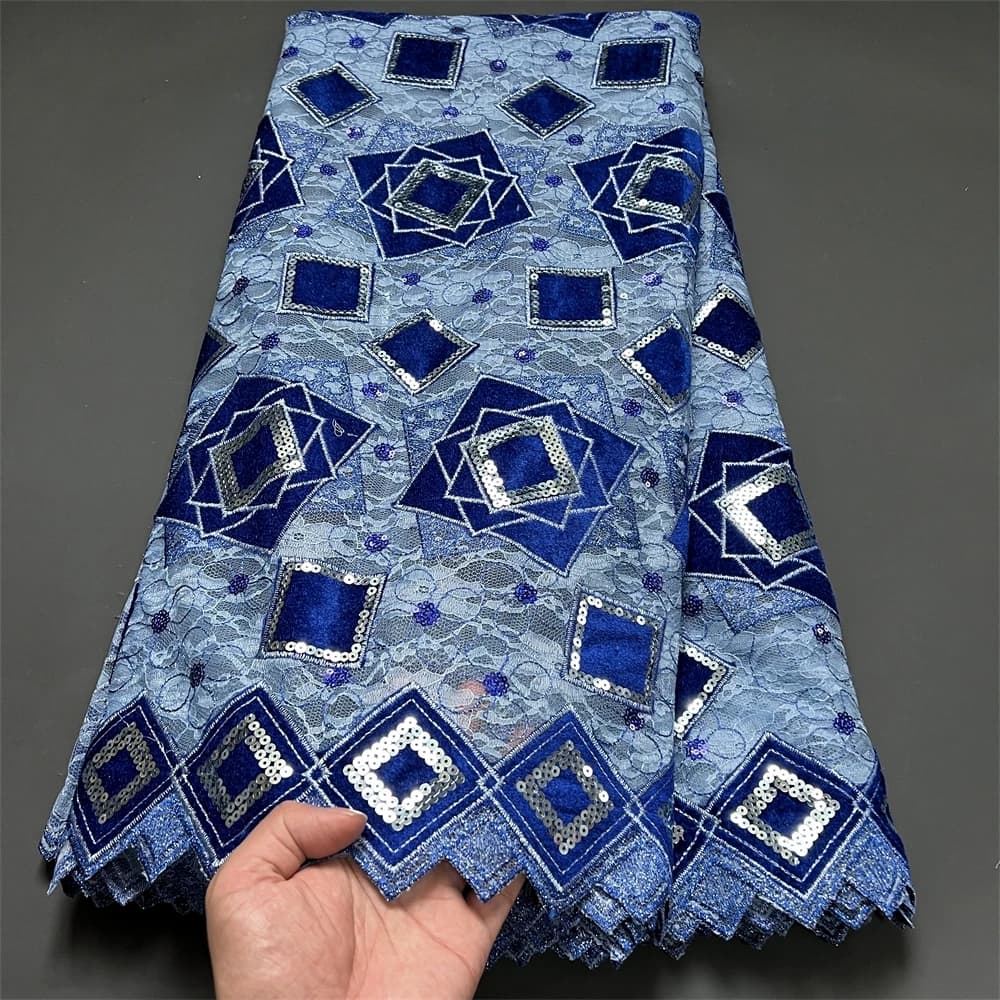 High Quality African Nigerian Tulle Lace Fabric Embroidery Party Dress Sequins Fabric For Sewing Velvet 5Yard 2026 PS0036