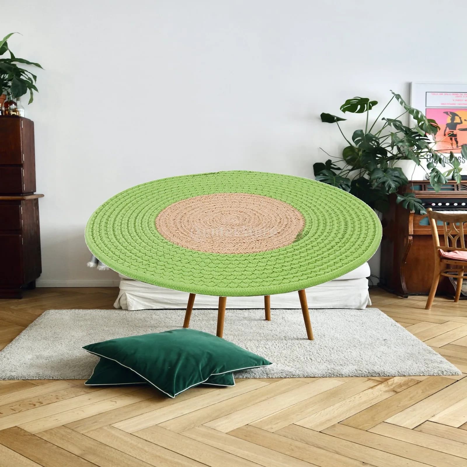 Round Woven Pet Bed Pad Cat Scratch Mat Cotton Rope Cushion for Small Dogs Cats Portable Comfortable