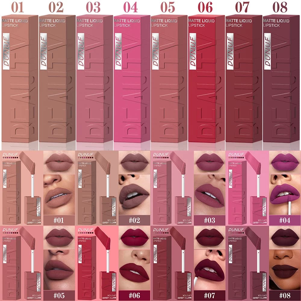 8 colori nudo marrone opaco rossetto liquido velluto sexy rosso scuro smalto per labbra tazza antiaderente non facile da sbiadire lucidalabbra rossetto trucco