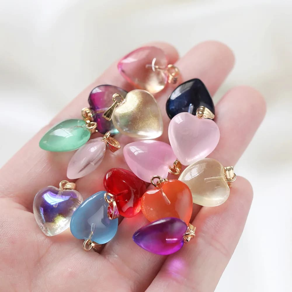 10 Pezzi/Lotto Perline a Cuore in Cristallo Ceco Lampwork Ciondoli Charm per Creazione di Gioielli Fai-da-Te Collane Orecchini Accessori