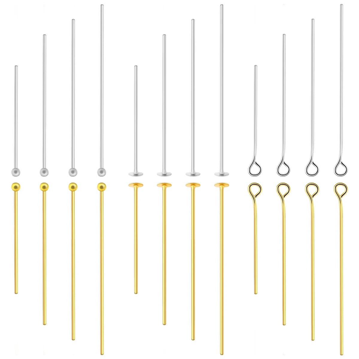 50-100 pcs. stainless steel flat head pins gold and silver plated, spherical head pins with eyelet for jewelry creation, diy accessories for earrings
