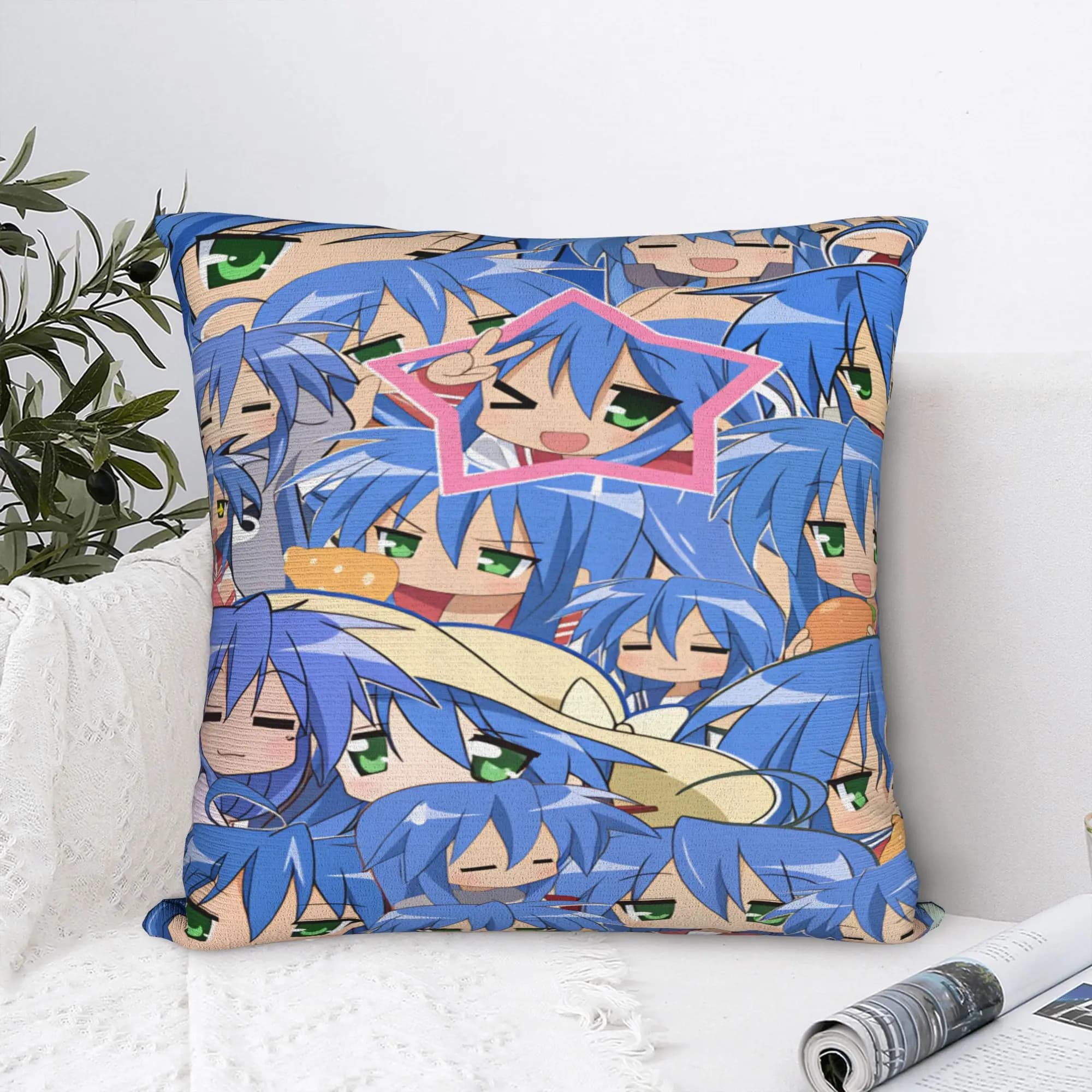 Konata izumi L-Lucky S-Star Fodera per cuscino con grafica, fodera per cuscino grafica, simpatica e divertente, per divano, decorazione per la casa