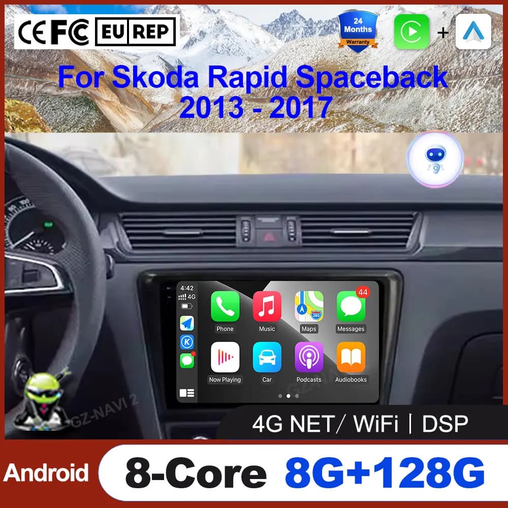 Android Auto Per Skoda Rapid Spaceback 2013 - 2017 Autoradio Stereo Multimedia Video Player Navigazione GPS Carplay No 2 din DVD