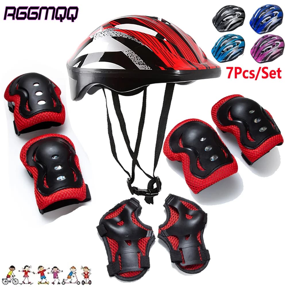 7PCS Casco per bambini Ginocchiere Gomitiere Protezione per il polso Sport Equipaggiamento protettivo Scooter regolabile Skateboard Roller per Ragazzo Ragazza 4-12 anni