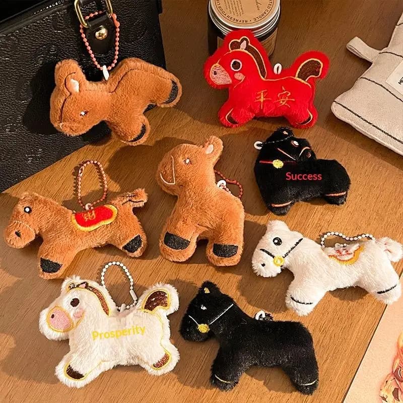 Simpatico anno del cavallo Pony mascotte bambola di peluche farcito portachiavi ciondolo borsa appesa regali souvenir di benedizione di Capodanno cinese
