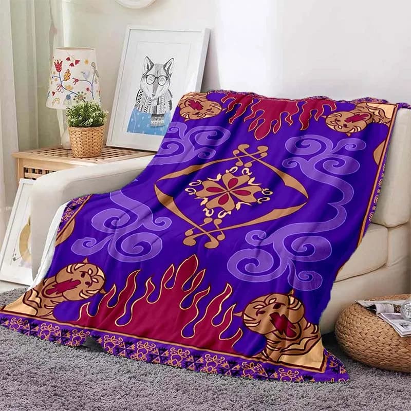 Coperta stampata Disney Aladdin con personaggi dei cartoni animati, coperta morbida in flanella per adulti e bambini, per divano, casa, viaggi, campeggio, picnic