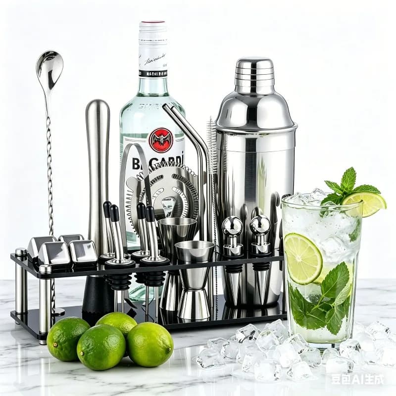 Shaker in Vetro Trasparente a Tre Sezioni con Scala, Bicchiere per Miscelare Cocktail in Acciaio Inox, Accessori Pratici per Bar Domestico