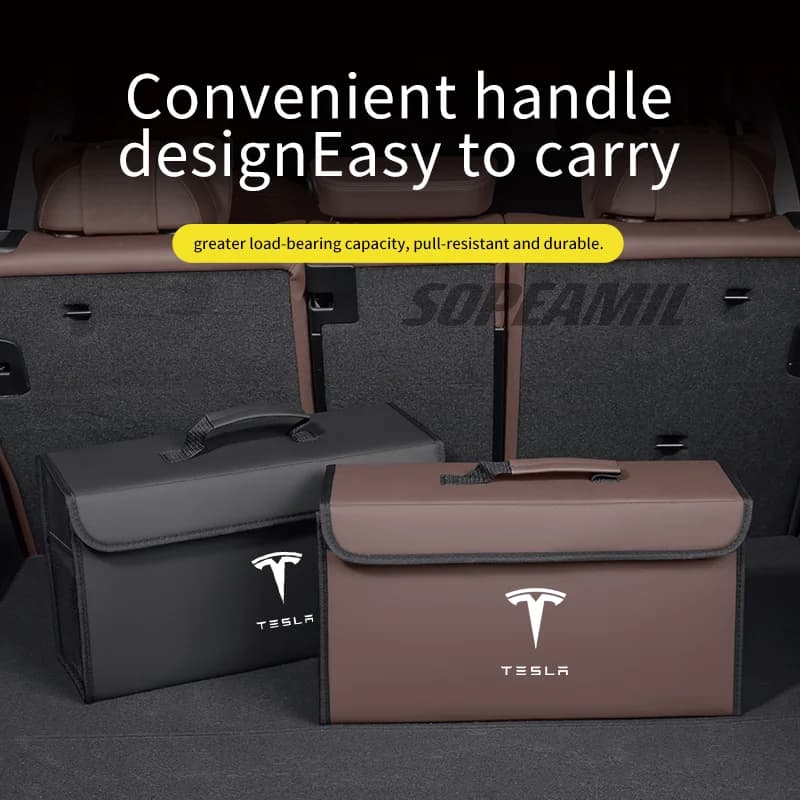 For Tesla Model 3 Model Y Model S Model X Roadster Automobile Interior Leather Accessories Car Trunk Organizing And Storage Box