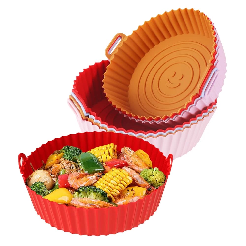 Reusable Air Frying Silicone Baking Machine Sheet 21 cm Round Air Frying Machine Silicone Baking Bowl