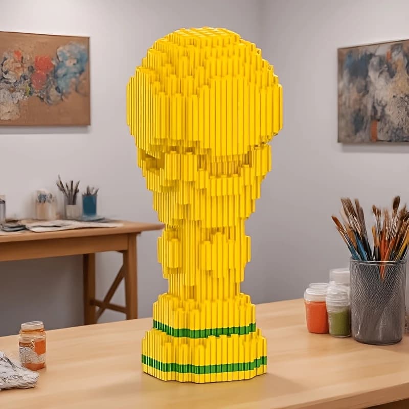 Modello di Trofeo di Calcio in Blocchi da Costruzione Trofeo Ornamentale per Competizioni Sportive, Stile Souvenir per Tifosi di Calcio, Giocattoli da Assemblare