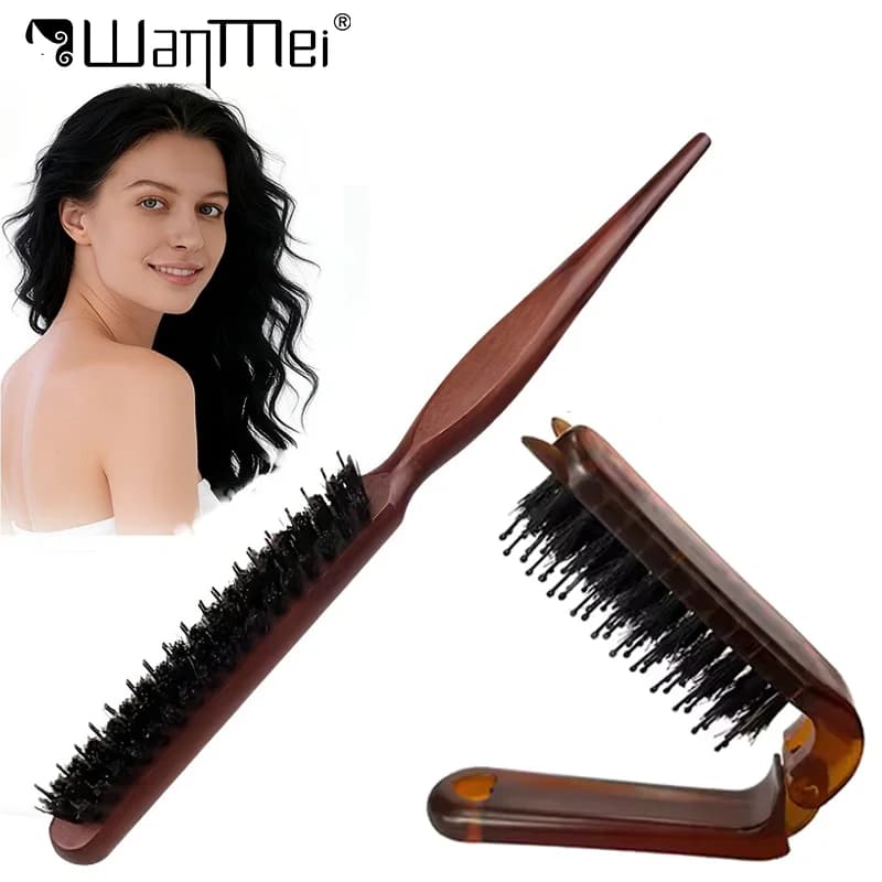 1/2pcs Mane Bristle Hair Brush Set Amber Foldable Comb Pocket Rat Tail Fluffy Edge Brush Travel Hair Styling Tools Salon
