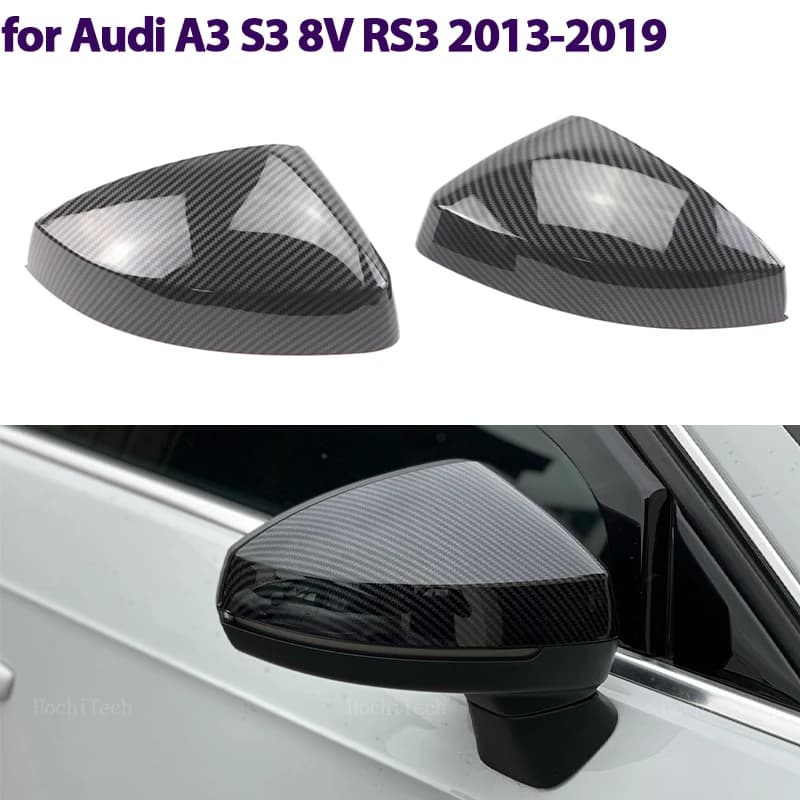 Copri specchietti retrovisori laterali di ricambio Tappo in fibra di carbonio lucido per Audi A3 S3 8V RS3 2013-2019 Cappucci di assistenza laterale