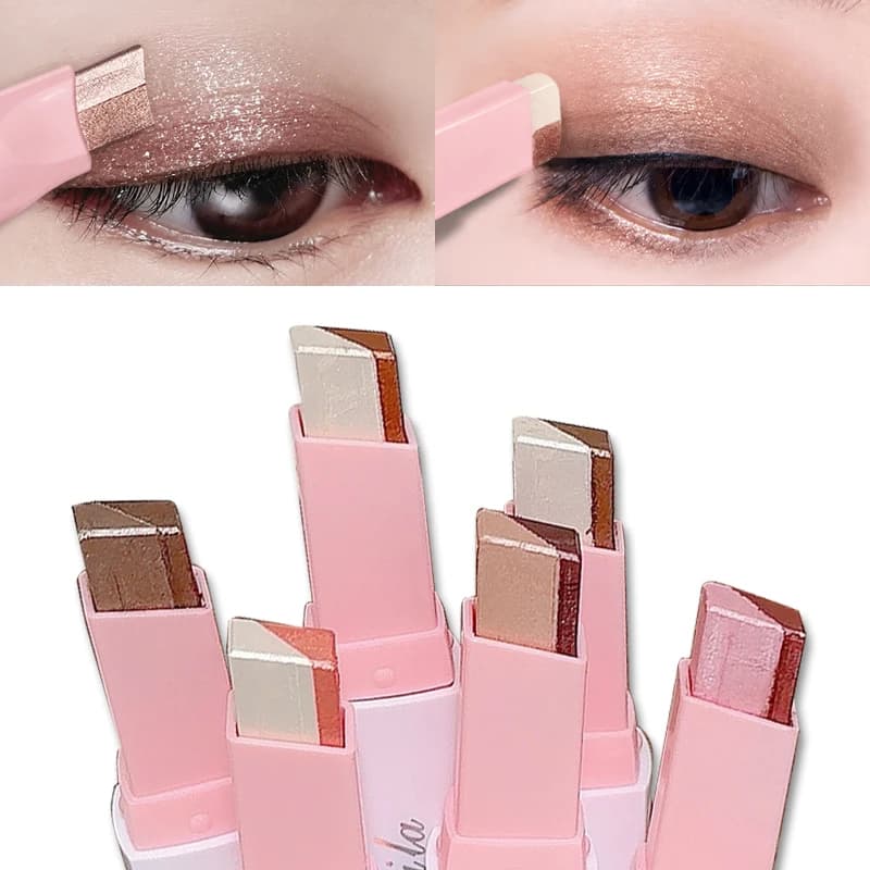 Two-Color Eyeshadow Stick Shimmering Highlighter Eyeshadow Stick Waterproof Long-Lasting Pearlescent Metallic Eyeshadow makeup