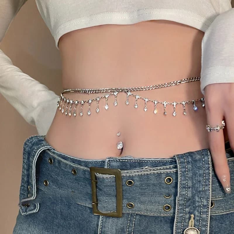 Cintura a Catena di Lusso con Strass a Stella e Nappe, Gioiello per il Corpo da Donna, per Bikini, Rave, Spiaggia, Regalo, Accessori Y2K