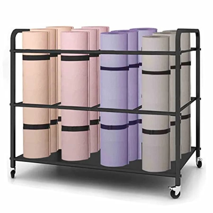 Home Gym Organizer with Wheels for Yoga Mats and Training Equipment, Black, for Manubri, Kettlebell and Resistance Bands