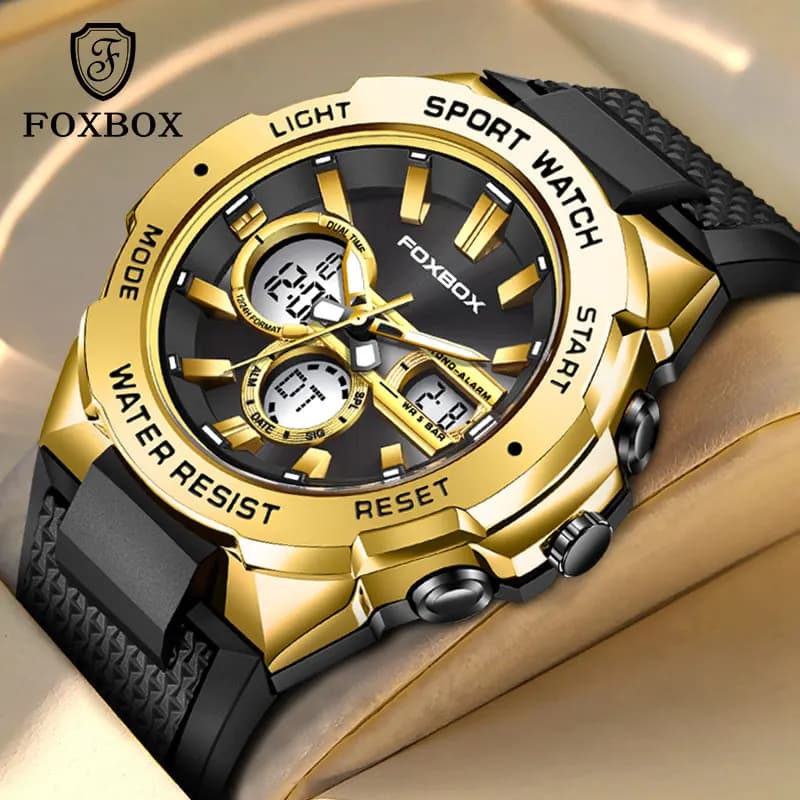 FOXBOX Nuovi Orologi Militari da Uomo, Orologio da Polso di Lusso Sportivo con Cronografo e Sveglia ​ Orologi da Uomo Digitali al Quarzo Impermeabili con Grande Display
