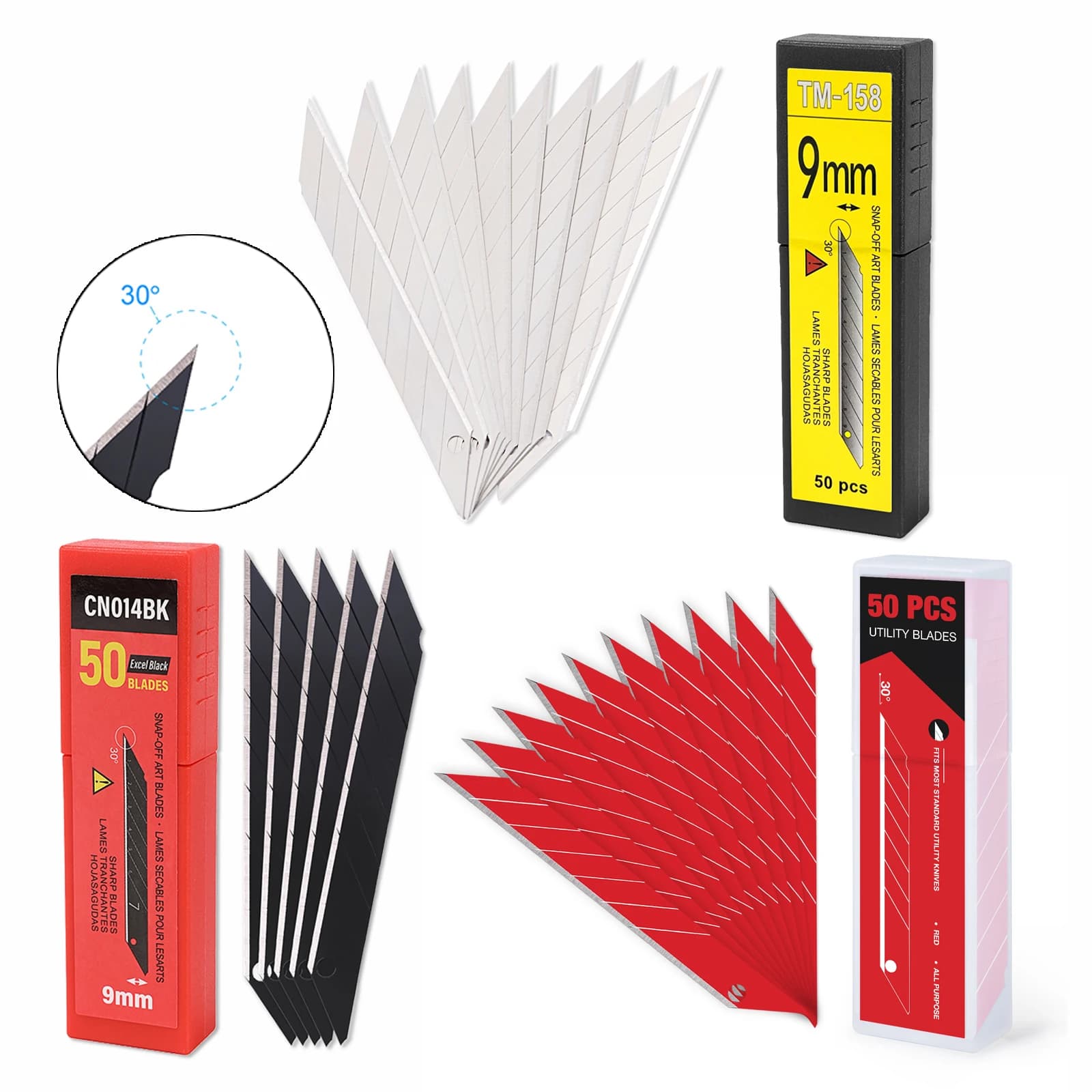 FOSHIO 100 pz Coltello Utilità Snap Off Lame Car Wrap Vinile Carta Taglierina Artigianale 30 Gradi Affilato Acciaio Al Carbonio Sostituzione Strumenti di Taglio