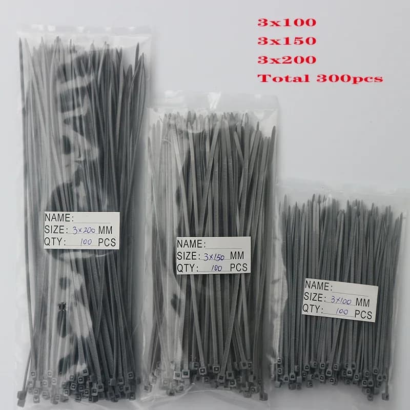 300 pz colore grigio autobloccante plastica nylon fascetta fermacavo chiusura rin3x200 fascette in nylon