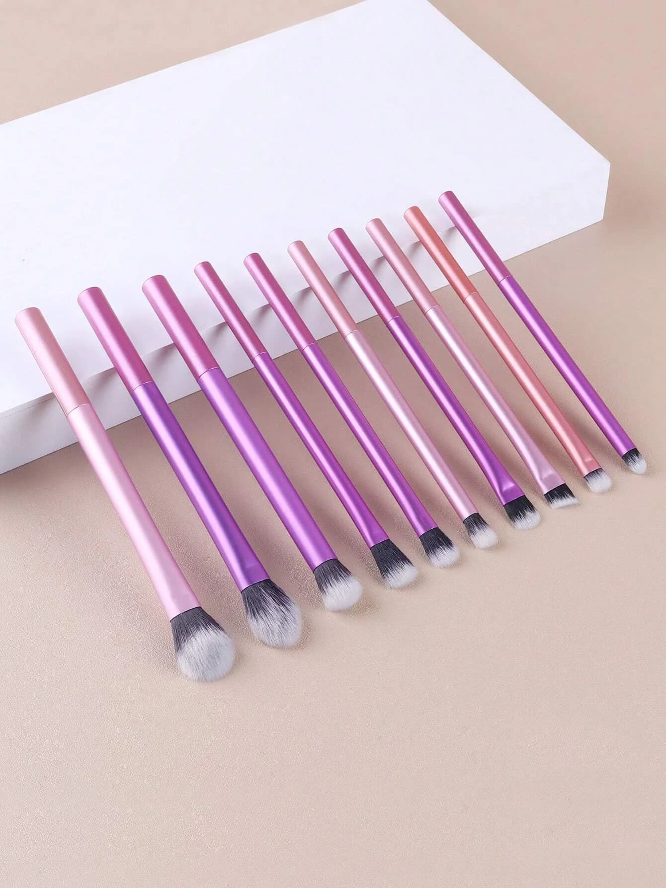 10 pieces New makeup brush with multicolor fiber bristles for eye shadow and beauty cosmetics, portable