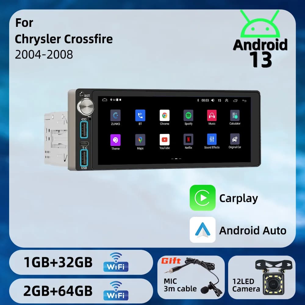 Carplay Autoradio 1Din Radio Android Car Multimedia for VW Volkswagen Vento 1992-1998 6.86" Stereo Head Unit GPS Navigation Wifi