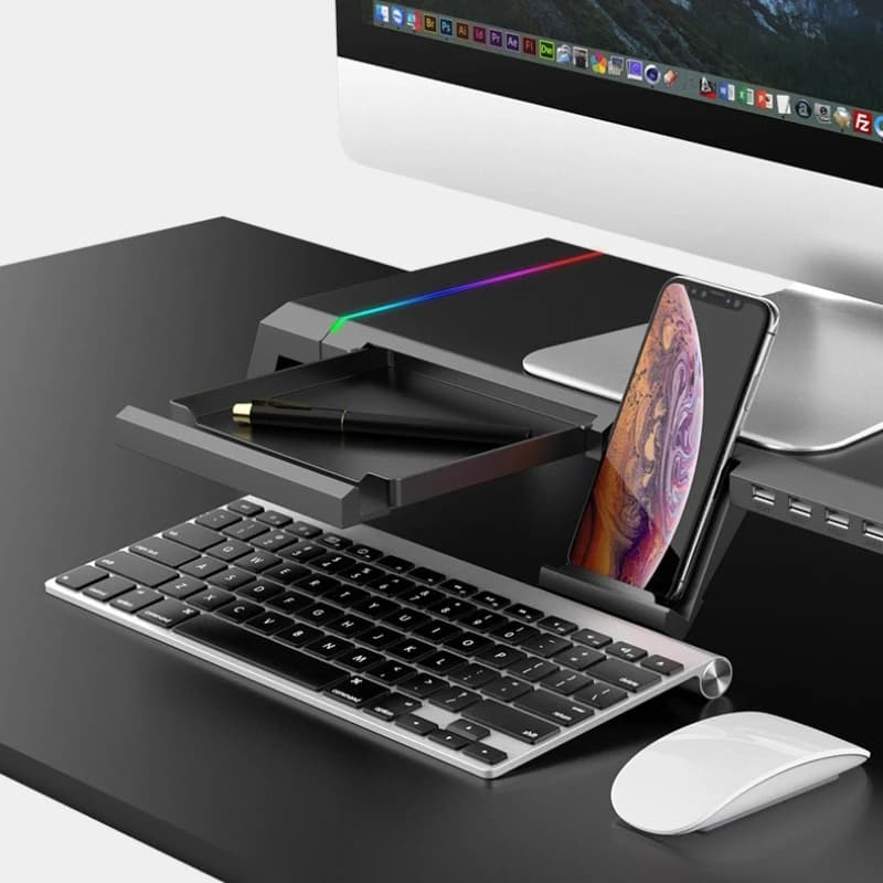 Supporto Pieghevole per Monitor, Stand Multifunzionale da Scrivania per Schermo, Supporto Regolabile in Altezza per Laptop, per Ufficio e Casa