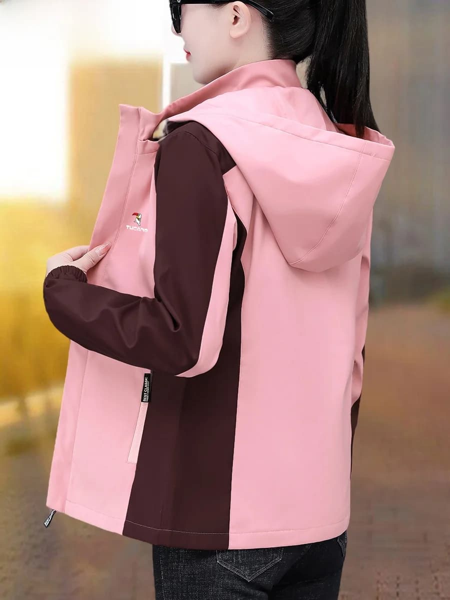 TUCANO Women's Casual Fashion Jacket Spring Autumn plus Size Middle-Aged Mom Zipper Pocket Long Sleeve Hooded Polyester Outer...