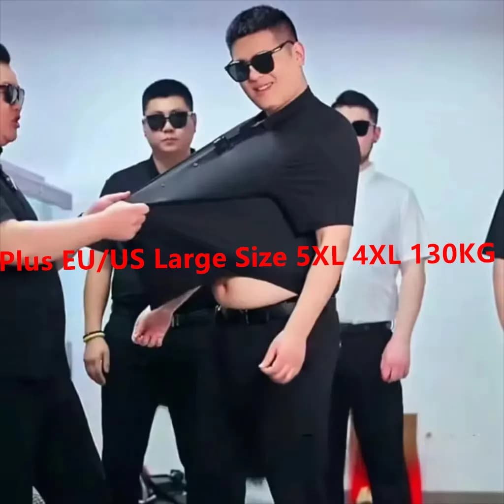 Plus EU/US 5XL 4XL Size Mens Business Shirts High Elasticity Seamless Summer Solid Color Casual Luxury White Social Formal Shirt