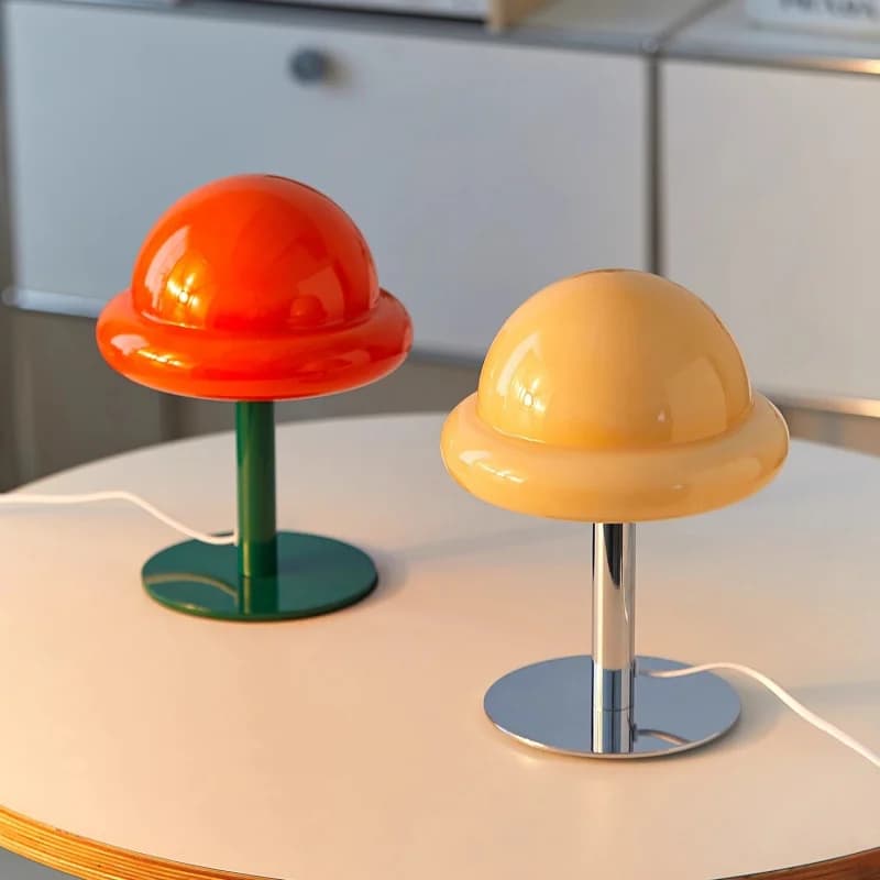 Retro Mushroom Table Lamp Green Glass Bedside Lamp 3 Color Dimmable LED Desk Light Bedroom Living Room Home Decor AC110-220V