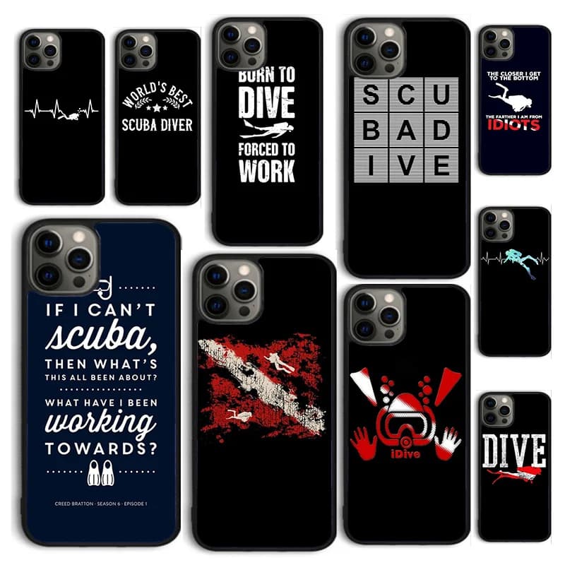 Scuba Diver Diving Snorkeling Subacqueo Copertura Della Cassa Del Telefono per iPhone 17 Air 16 16e 15 12 11 13 14 Pro Max Plus Coque