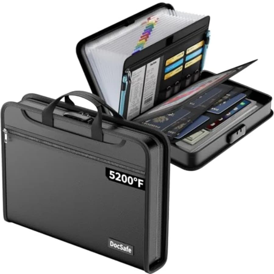 5200 ° Organizzatore di documenti a fisarmonica con serratura, cartella espandibile ignifuga e resistente all'acqua con tasche multiple, organizer per documenti