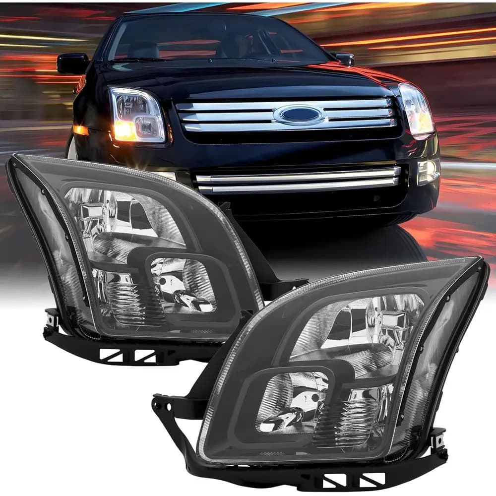 Set di fari anteriori per Ford Fusion S SE SEL Plus Sedan pre-restyling 2006 2007 2008 2009, fari di ricambio neri.