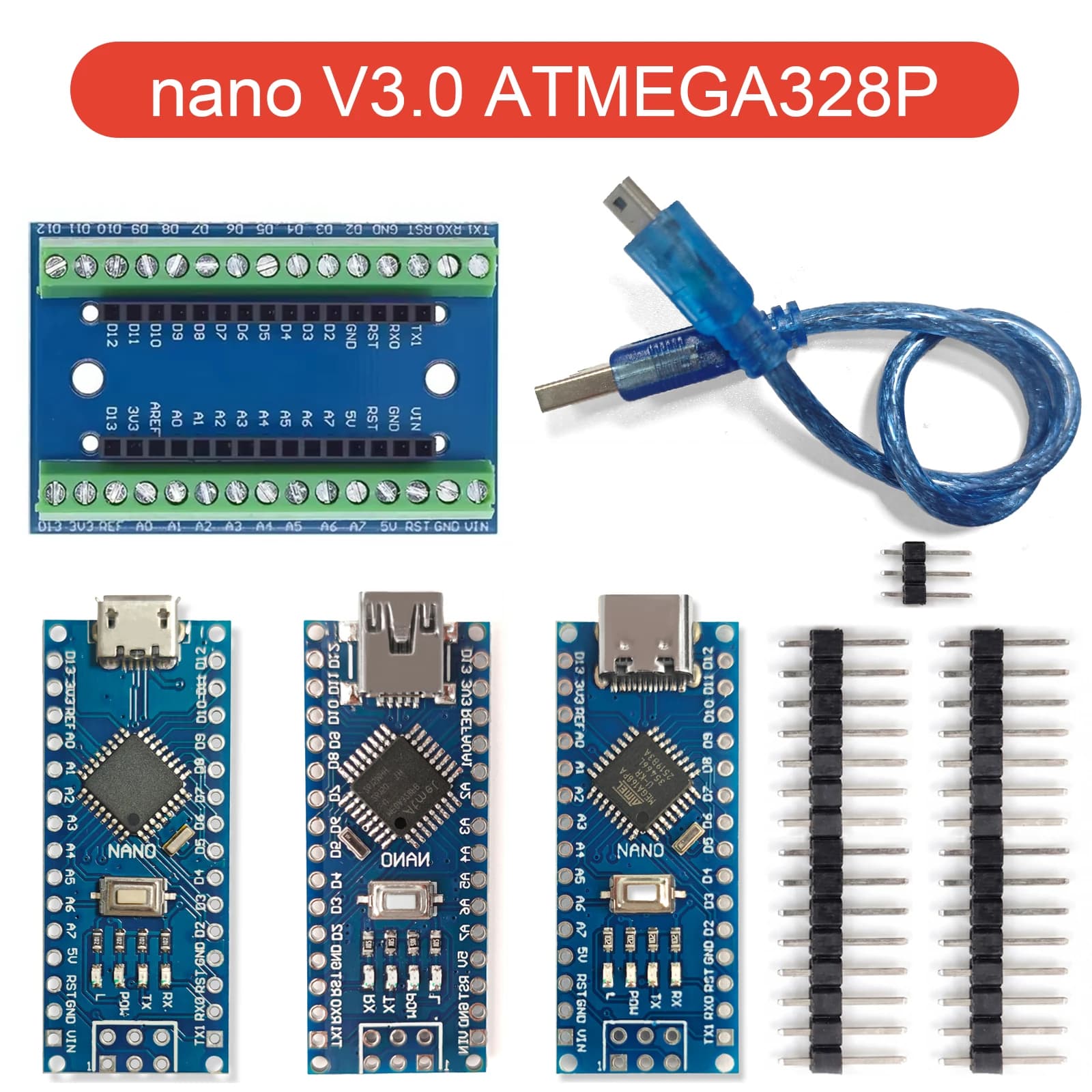 ATmega328P Nano V3.0 Development Board Compatible Arduino Nano 3.0 Micro USB PCB Controller Board for DIY Electronics Expansion
