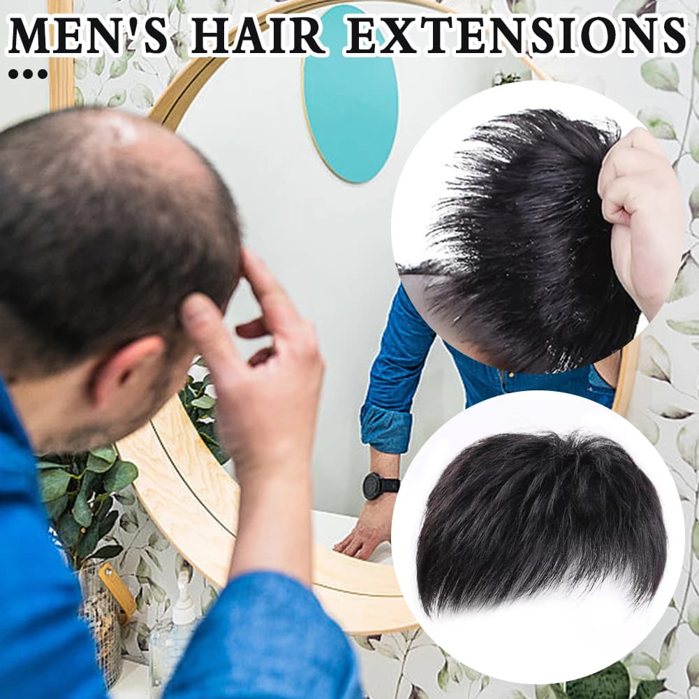 Male Clips-On Short Hair Wig Head Top Synthetic Replacement Blocks Effectively Covering Sparse Hair For Man Perfect Gift