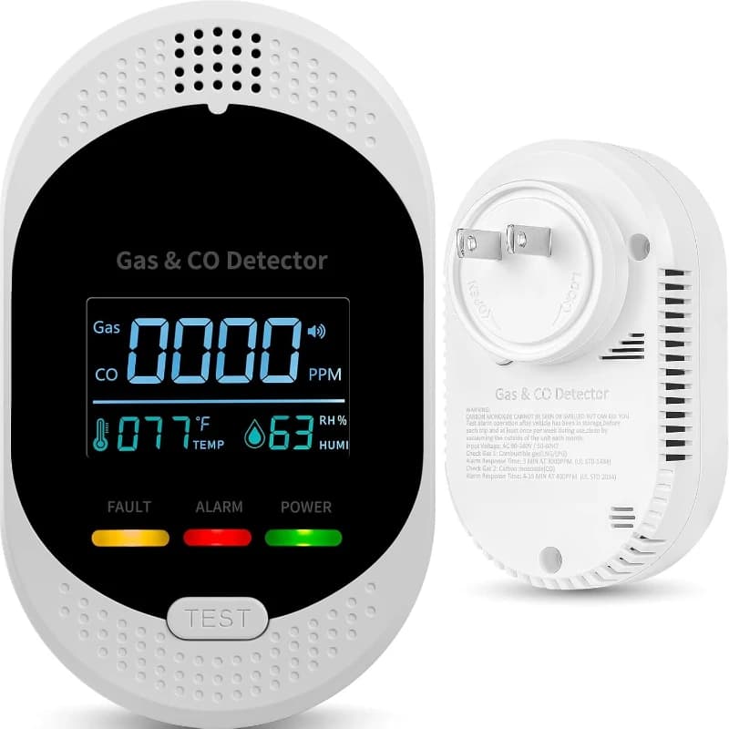 Rilevatore di monossido di carbonio a innesto Rilevatori di gas combustibili, rilevatori di allarme di co e gas naturale 4 in 1 con temperatura e