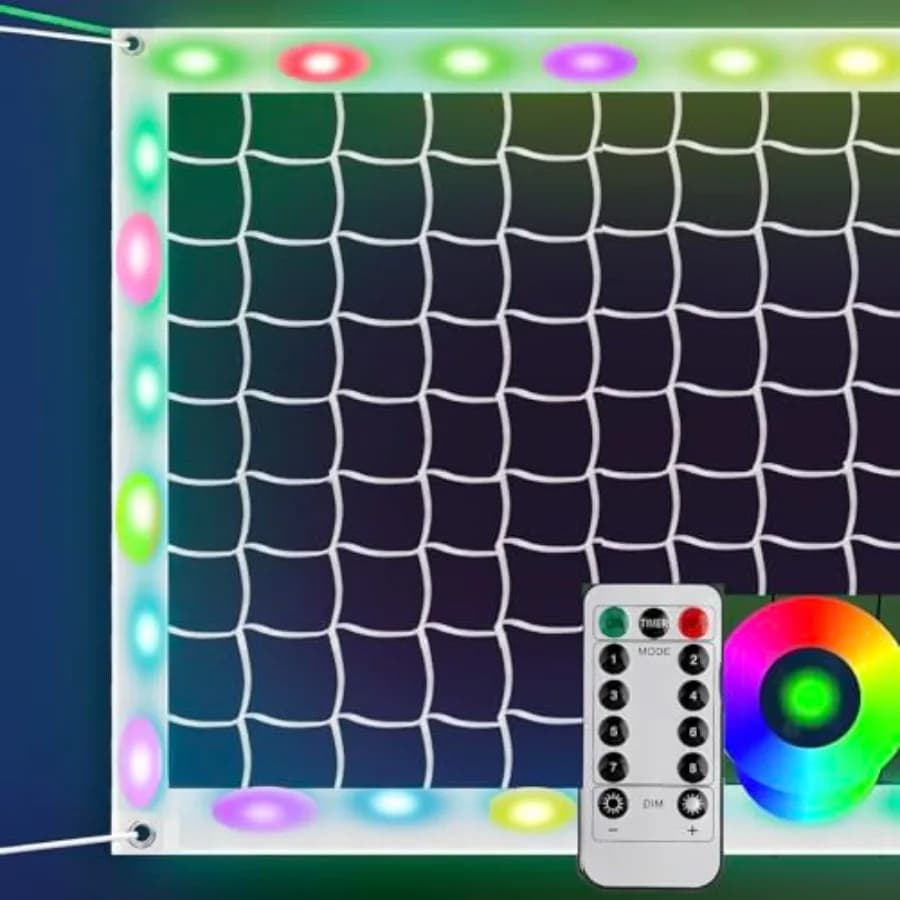 Rete da pallavolo professionale a LED con cavo in acciaio, illuminata, portatile, per esterni, con telecomando, si illumina al buio