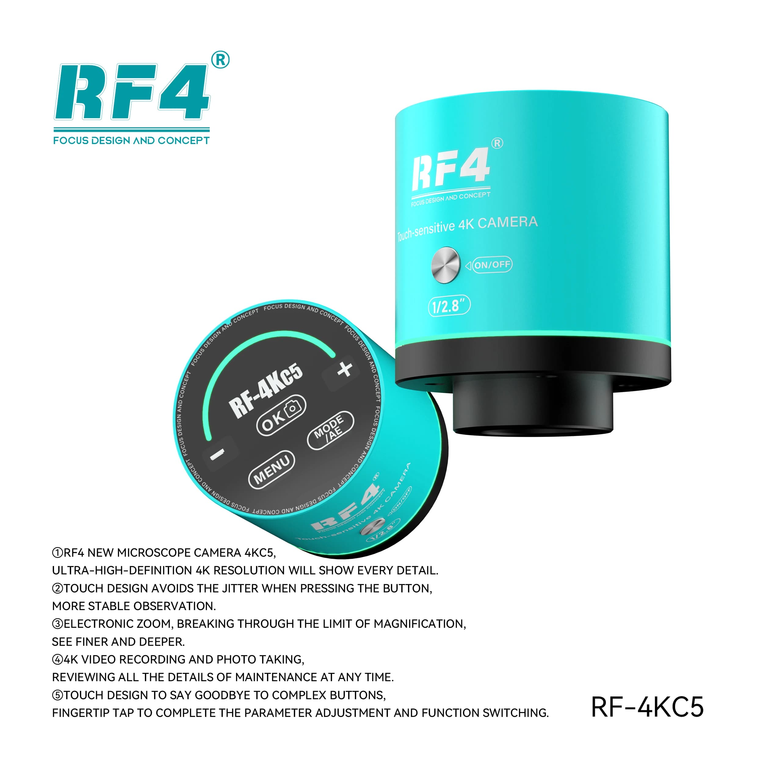 Fotocamera per Microscopio, Dotata di Sensore da 8,29 Megapixel, Risoluzione Ultra HD 4K che Mostra Ogni Dettaglio della Riparazione RF-4KC5