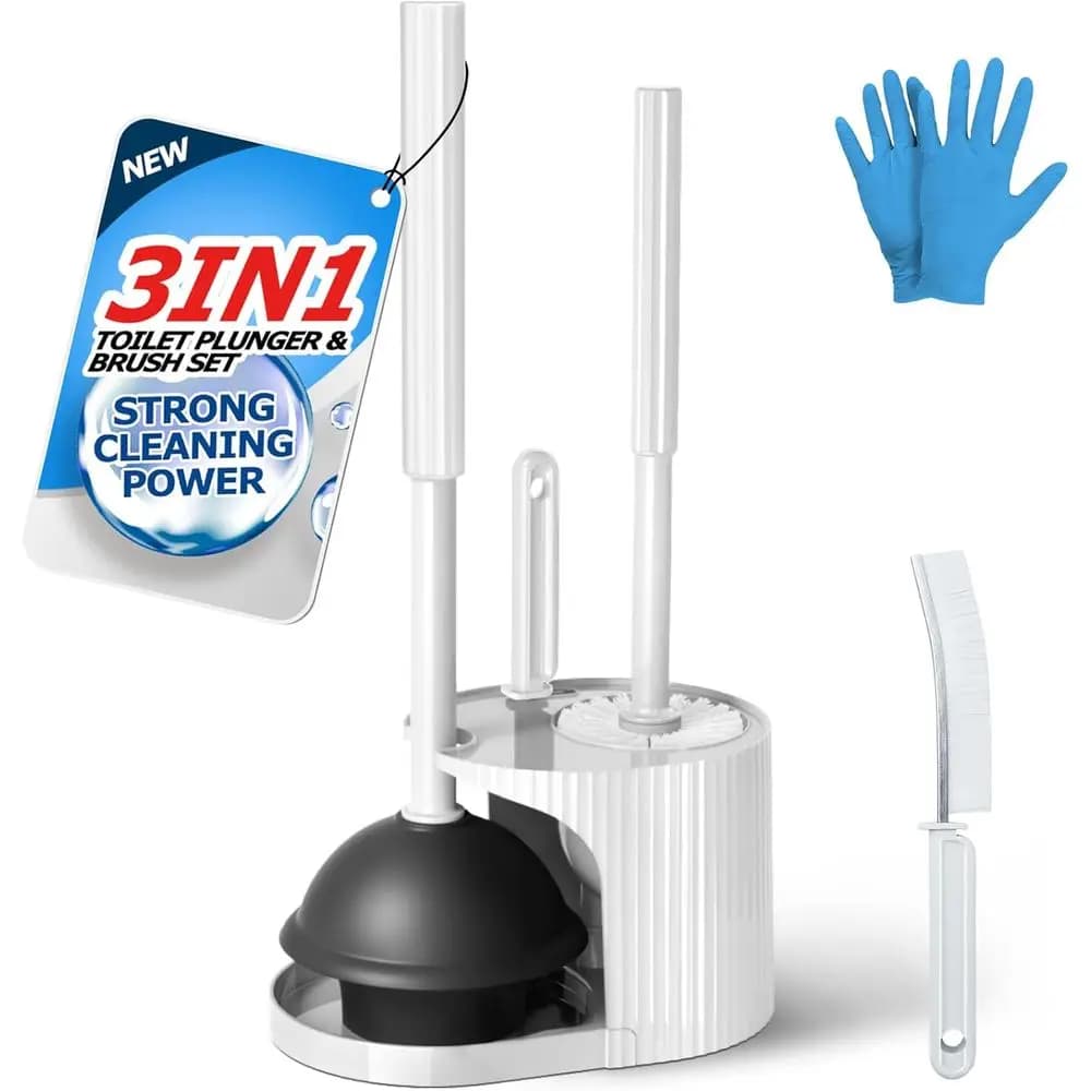 Set Tutto-in-Uno Spazzola WC e Sturalavandini, Bianco, Kit Essenziale per la Pulizia del Bagno