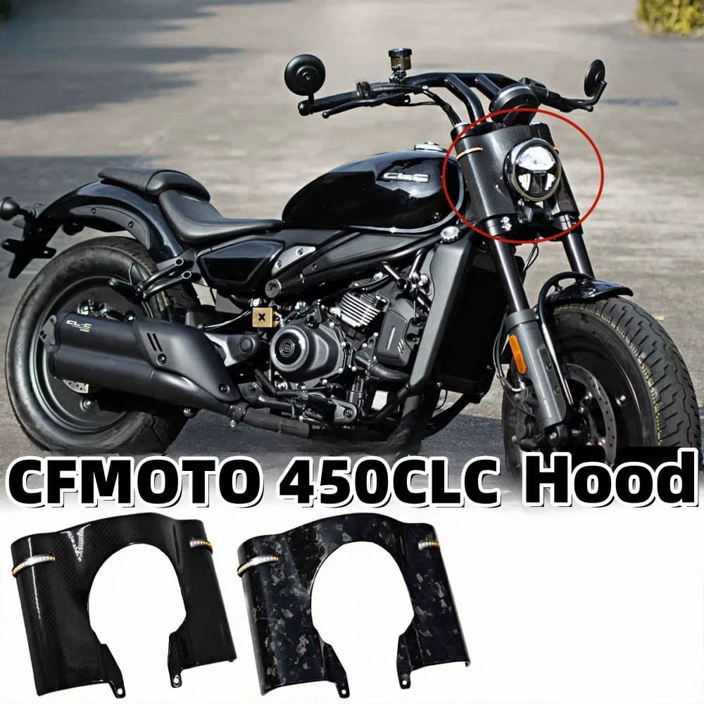 Copertura faro modificata Cfmoto 450Clc, copertura decorativa anteriore, pannello interamente in fibra di carbonio, pannello strumenti, indicatore di direzione circolare